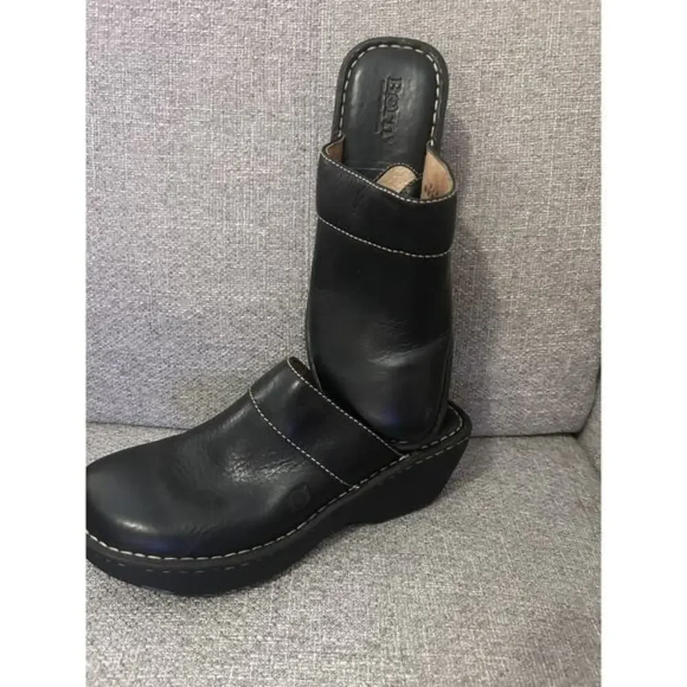 Born Black Leather Wedge Clog Sneakers - Women's
